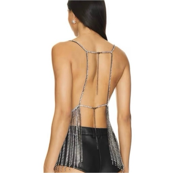 H:ours Ilona Rhinestone Top Black and Clear Size M/L - Picture 2 of 7